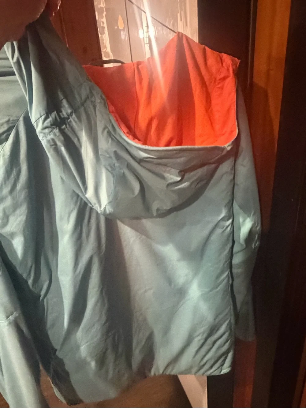 Lightweight Men's Hooded Windbreaker Jacket - Seafoam with Orange Trim